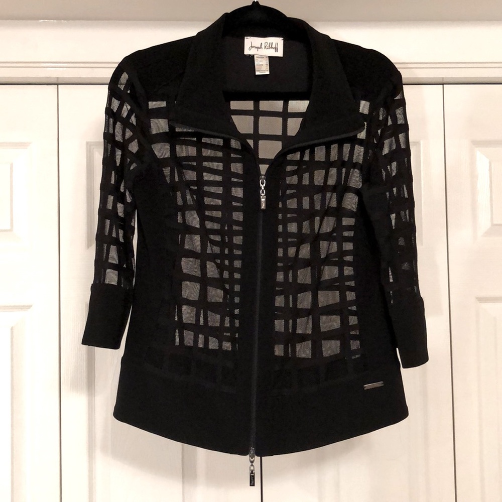 Joseph Ribkoff mesh square black jacket